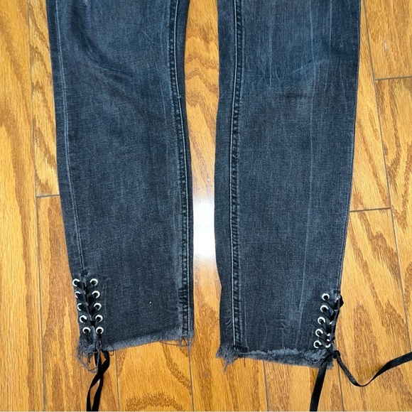 ZARA Charcoal Black Skinny Ankle Jeans With Side Lace Up Detailing Size 4 - Picture 4 of 9